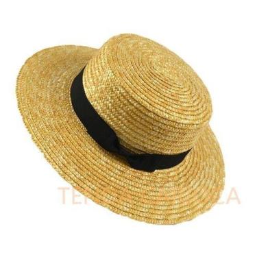 Imagem de Kit 4 Chapeu Palha Natural  Boater Classic Palheta Aba 8cm - Não Infor