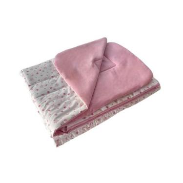 Imagem de Colcha Cobreleito Infantil Estampada Mini Cama 100% Algodão Pink Stars