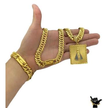 Imagem de Corrente Grumet 13mm + Pulseira + Pingente - Banhado a Ouro - ToJoia18