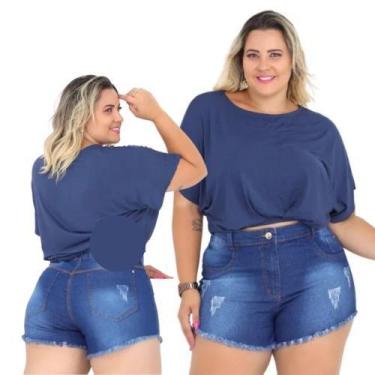 Imagem de Shorts Curto Feminino Plus Size Desfiado - NoBrand, 46 - 48, Azul