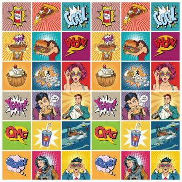 Imagem de Adesivo de Azulejo Cozinha Pop Art Food 15x15cm 36un - Quartinhos