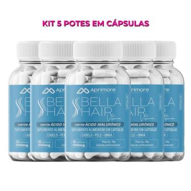 Imagem de Kit 5 Bella Hair Cápsulas P/cabelo Pele - Ácido Hialurônico - Bella Ha