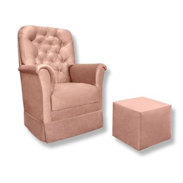 Imagem de Poltrona Amamentação Balanço + Puff Agatha Veludo Rosé - Mima Mamãe