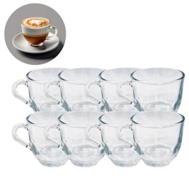 Imagem de Jogo 8 Xicaras De Cafe 150ML Transparente Vidro Liso S/ Pires - PRATIC