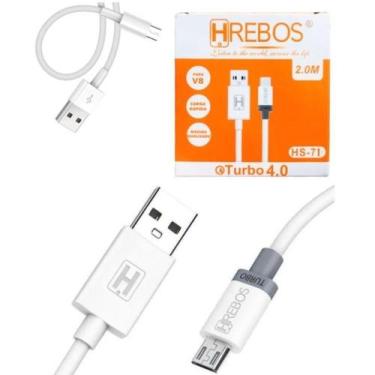 Imagem de Cabo Super Turbo 2M 3.1A Micro USB V8 - HREBOS, Branco