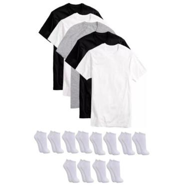 Imagem de Kit 5 Camisetas Básicas Masculina + 12 Pares De Meias Soquete - Abafar