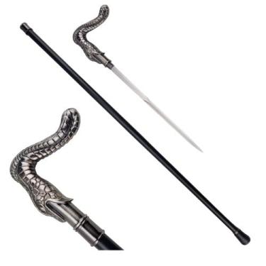 Imagem de Bengala Com Lâmina Oculta Detalhes Cobra Luxo - Tenda Medieval