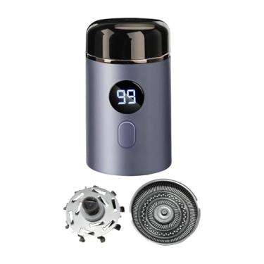 Imagem de predolo Barbeador elétrico aparador de barba facial USB display digital seco e molhado barbeador de cabelo duplo facial barbeador portátil para negócios, Azul E Cabeça de Barbear