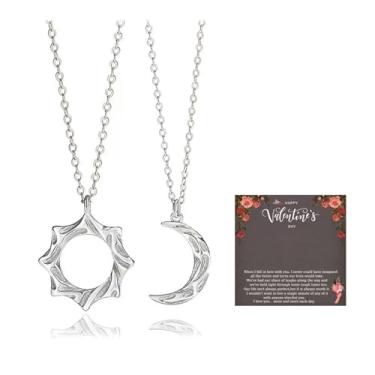 Imagem de KONPJE Colar feminino de sol e lua, para casais, prata, combinando com a amizade, estrela do norte, lua crescente, colar delicado para melhor amigo, para 2 amantes, aniversário, dia dos namorados,