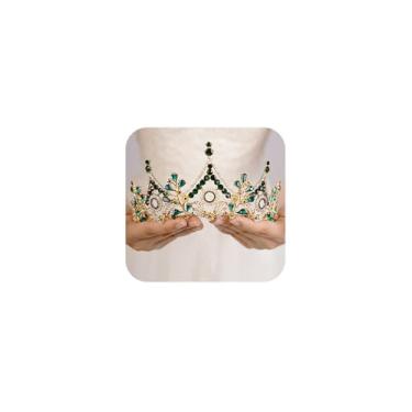 Imagem de Wekicici Tiara barroca com coroa de rainha verde cristal strass princesa casamento tiara para mulheres menina aniversário festa de concurso (verde), weki-0423-coroa-5-verde