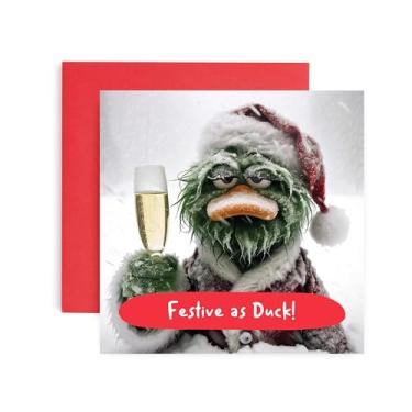 Imagem de Huxters Cartões de Natal engraçados para homens e ele – Happy Christmas Festive as Duck for him and her Family Christmas Holiday – Dad Brother Son Uncle Sister Brother Uncle Card