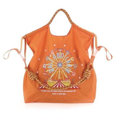 Imagem de Ball&Chain Bolsa feminina bordada de nylon com roda-gigante, bolsas casuais de grande capacidade para mãe, professora, amiga, Laranja, Large