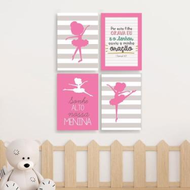 Imagem de Quadros Menina Bailarina Quarto Infantil 4 Peças 20x28cm - CAMALEAO DE