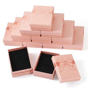 Imagem de KISSITTY 12 peças de caixas de presente retangulares rosa de papelão, caixas de joias de papel, colar, brincos, anéis, caixas de embalagem de 9 x 6 x 3,5 cm, para Dia dos Namorados, Dia das Mães,