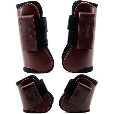 Imagem de Jeereal Botas de escovação de tendão de cavalo frente aberta e bota Fetlock | Equipamento de proteção e equipamento de treinamento |Neoprene, tecido impermeável respirável e couro genuíno | 4