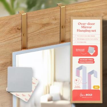 Imagem de Conjunto de cabide de espelho ajustável de 36,8 cm com forro protetor | Altura e ajuste perfeitos - Conjunto de 2 suportes de espelho de profundidade de porta de 3,8 cm (ouro)