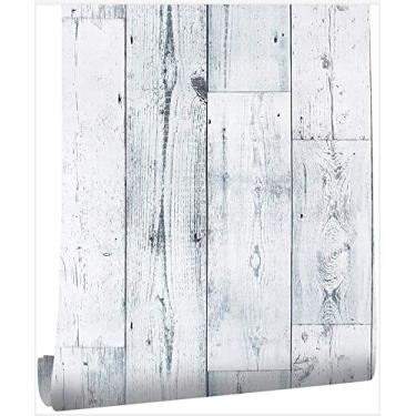Imagem de Papel de parede autoadesivo de grão de madeira envelhecida removível cinza shiplap cinza/branco de madeira, forro de prateleira de papel de contato à prova d'água para decaração de casa 44 cm x 993 cm
