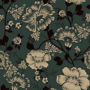 Imagem de VaryStyle Papel de parede floral verde vintage de 45 x 299 cm, papel de parede floral verde escuro para contato floral verde para paredes, armários, papel de parede autoadesivo de vinil para banheiro