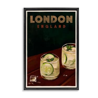 Imagem de Stupell Industries London England Cocktail Framed Floater Canvas Wall Art Design by The Whiskey Ginger, moldura flutuante preta, 43 x 63 cm