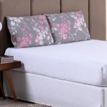 Imagem de Jogo de Lençol CASAL 3 Peças 100% Algodão 200 Fios Lençol Com Elastico Lençol e Fronha ESTAMPADO CAMA BOX E COMUM - FLORAL CINZA (CASAL 3 PEÇAS, FLORAL CINZA)