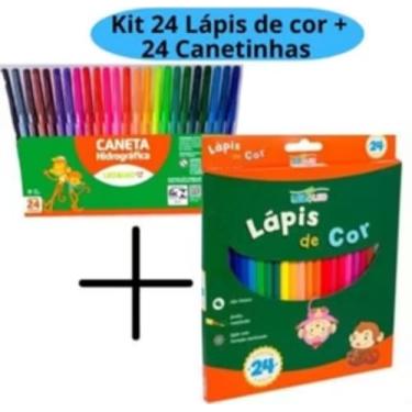 Imagem de Kit Escolar com Lápis de Cor e Canetinhas, 24 Cores Cada, Hidrográfica