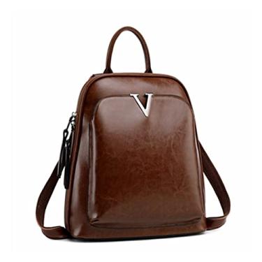 Imagem de Mochila feminina vintage de couro legítimo mochila escolar bolsa de ombro feminina mochila(Brown)