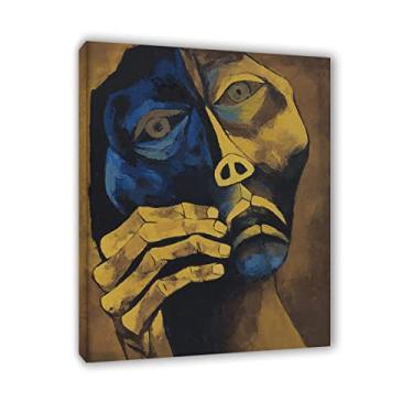 Imagem de Oswaldo Guayasamin impressões e pôster-Famous Painting arte de parede abstrata - cabeça e mão, 1980'Reproduções em tela - madeira emoldurada e pronta para pendurar imagens 20x25 cm (8x10in) emoldurado