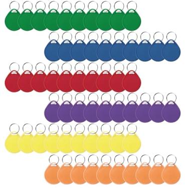 Imagem de Patty Both 60 etiquetas de chave de plástico resistente reutilizáveis de 3,8 cm Identificadores de itens redondos resistentes para uso em casa, escritório e gerenciamento de aluguel