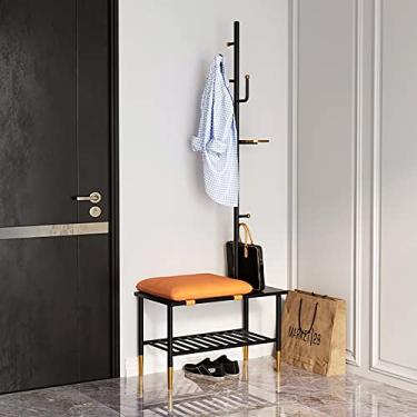 Imagem de Cabideiro Banco de sapatos para entrada, árvore de corredor multifuncional com sapateira de 2 níveis, árvore de casaco com banco de armazenamento e 6 ganchos para entrada interna, corredor, quarto,