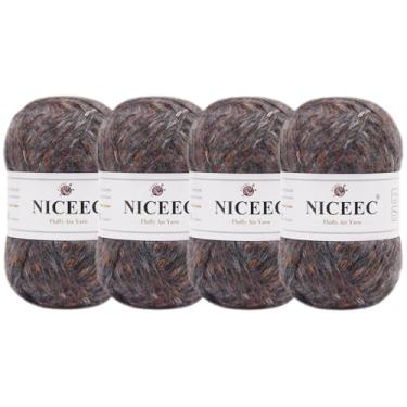 Imagem de NICEEC 4 novelos de fio de ar fofo para crochê, macio e colorido, mistura de lã e acrílico, fio penteado leve 3 DK para tricô, fio de lã de tweed de qualidade (total de 199 g/600 jardas) - cinza