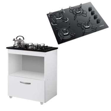 Imagem de Kit Balcão Cooktop 4 Bocas Com 1 Porta Branco e Fogão Cooktop Itatiaia Preto