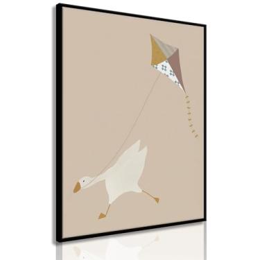 Imagem de XXOUYLQ Cute Silly Goose Canvas Wall Art Ganso voando uma pipa pôsteres engraçados estampas de animais imagens bege pintura de berçário neutro quarto infantil decoração de parede sem moldura