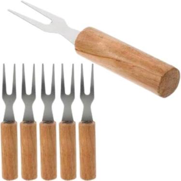 Imagem de Kit 6 Garfos Garfinhos P/Petiscos Frios Em Inox Cabo Madeira - Purus U