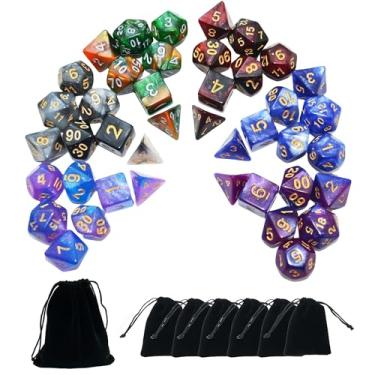 Imagem de SmartDealsPro 6 x 7 Sets (42 pcs) Glitter Polyhedral Dice Sets with Pouches for DND RPG MTG Dungeon and Dragons Table Board Roll Playing Games D4 D8 D10 D12 D20 (Color 2)