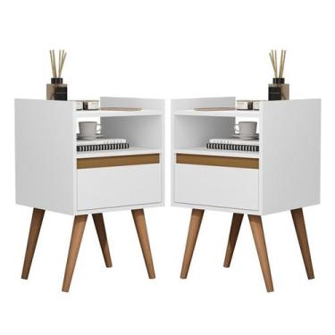 Imagem de Kit 2 Mesas de Cabeceira Suspensa / Com Pés Palito, Morena cor Branco 