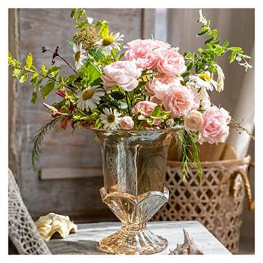 Imagem de Vaso Vaso de cristal de vidro vintage em relevo grande decoração dourada americana sala de estar mesa de jantar flor Vaso de flores(Pequeno)