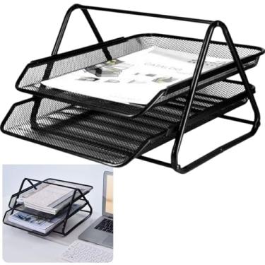 Imagem de Porta Documentos e Organizador de Documentos - Caixa de Correspondência, Bandeja Preta em Aço Telado, Ideal como Suporte Papel para Escritório, Escrivaninha, Mesa, Home Office