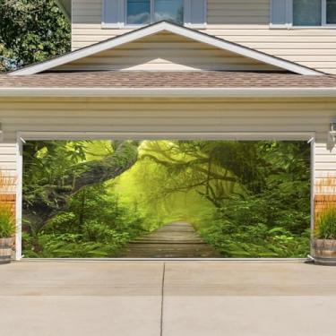 Imagem de Selva floresta decoração de porta de garagem caminho de madeira verde floresta exuberante primavera natureza garagem capa de porta banner para piquenique ao ar livre caminhadas acampamento imagem