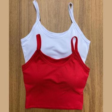 Imagem de Kit 2 Cropped Feminino com Bojo Top Alcinha - Mitti, Branco, Vermelho,