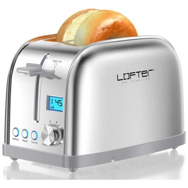 Imagem de Torradeira Elétrica Prime com visor LCD, 2 fatias, Aço Inoxidável, 110v, LOFTER MD180012, Prateado