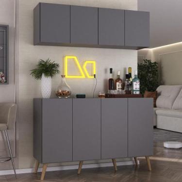 Imagem de Kit Bar Armário Aéreo e Aparador 4 Portas Retrô Multimóveis MP1086, Gr