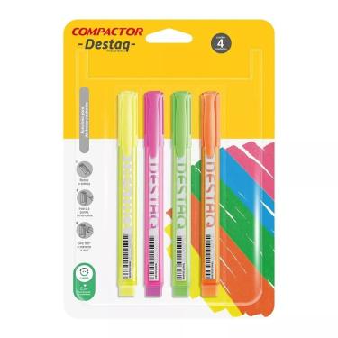 Imagem de Marcador de Texto Destaq Neon 4 Unidades Compactor Ponta Chanfrada
