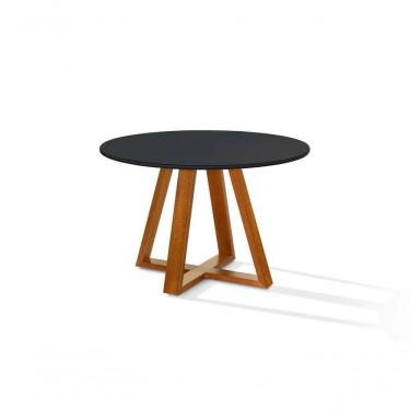 Imagem de Mesa Jantar Bela Redonda 105cm Tampo Vidro/mdf Pés Madeira