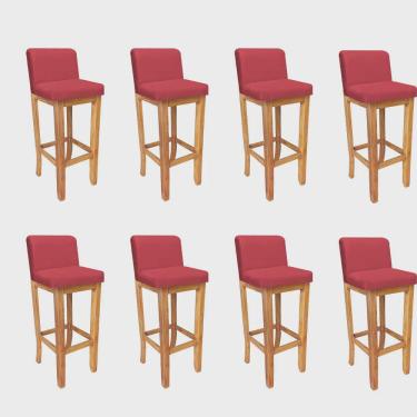 Imagem de Kit 08 Banqueta Alta Com Encosto Aila Balcão Bistrô Base Madeira Maciça Sintético Vermelho - Ahz Móveis