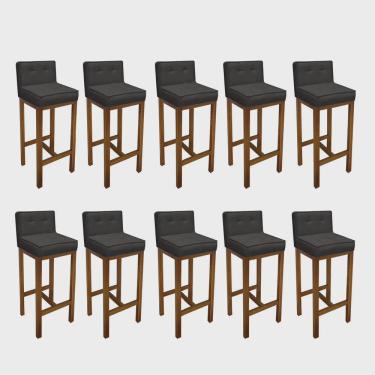 Imagem de Kit 10 Banqueta Alta Com Encosto Alba Cozinha Balcão Bistrô Base Madeira Rústico Tecido Sintético Cinza - Ahz Móveis