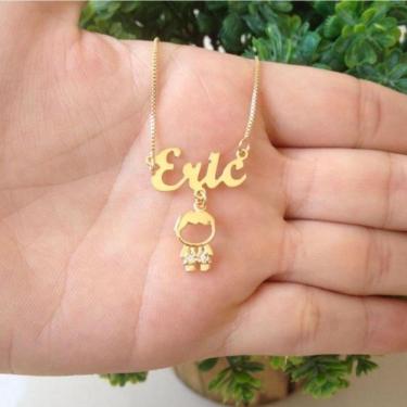 Imagem de Gargantilha Personalizada Com Pingente Menino Ou Menina Banho De Ouro