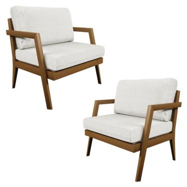 Imagem de Kit 02 Poltronas Decorativas Nobu Madeira Maciça Bouclé Branco - Zahav Estofados