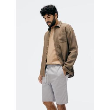 Imagem de Bermuda Básica Masculina Reta Em Sarja - Hering, M, Cinza claro
