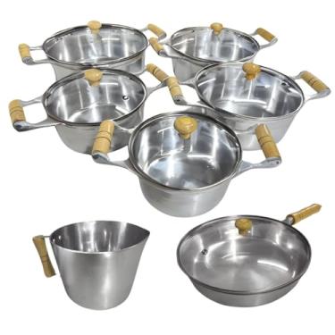 Imagem de Jogo de Panelas Alumínio Batido Fundido 7 Peças Polida Grossa com Tampa de Vidro