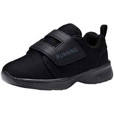 Imagem de Tênis infantil adituo/infantil para meninos, meninas, leve, respirável, alça, atlético, corrida, caminhada, esportes, All Black, 4 Toddler